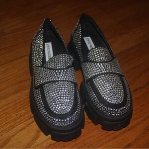 Steve Madden Black and Silver Studded Loafers